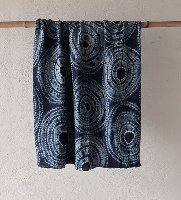 藍染 扎染 齒輪圈圈圖案 亞麻面料 布料