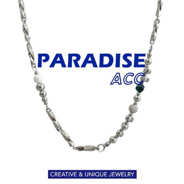PARADISE 莫比烏斯拼接碎石圓珠項鍊 拼接不掉色鈦鋼項鍊 小眾高級感設計冷淡風配飾
