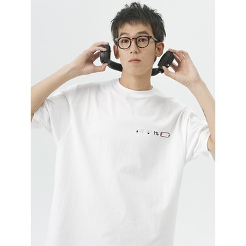 【隔日到貨】純棉短袖 狀態滿滿出門 殘血回家 創意電量印花短袖T恤 男生T恤 oversize寬鬆短tee 男女同款t恤