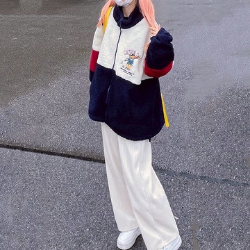 復古小熊羊羔毛外套女ins2022新款加絨加厚小眾冬季寬松情侶棉服