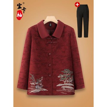 奶奶秋裝新中式外套中老年人女裝老人婚宴上衣喜媽媽刺繡生日衣服