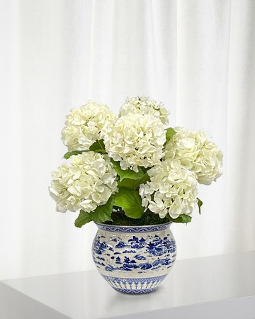 Faux Hydrangeas in Planter