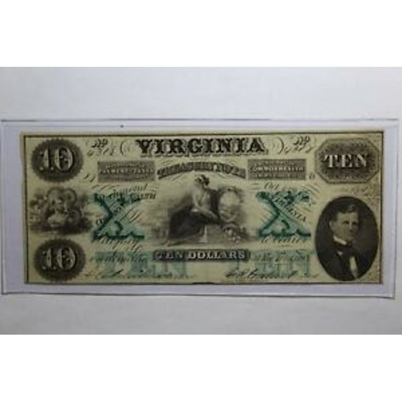 アンティークコイン 1862 Virginia Treasury Note Ten 10 Dollar Nice