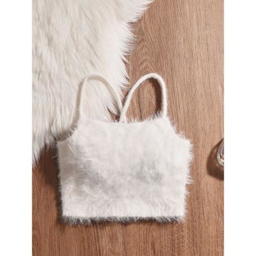 純欲風辣妹交叉毛絨吊帶背心女秋冬內搭性感短款打底法式小眾上衣