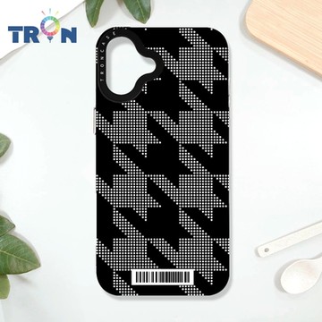 TRON iPhone 16 PLUS 幾何圓點千鳥紋 防摔太空載具殼 透白 軟硬 手機殼