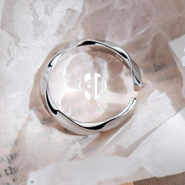 s925銀戒指男簡約食指個性單身戒波浪可調節男士尾戒【聚物優品】