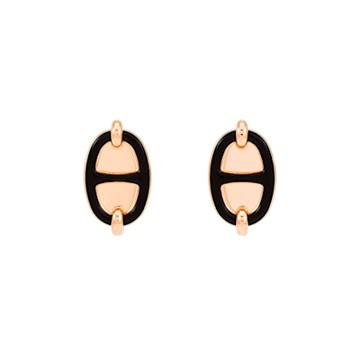 Hermes Mini Maillon耳環(黑/玫瑰金) (H100052FO03)