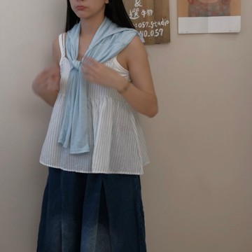 057_studio春夏！兩件式棉麻細肩背心+親膚小外套