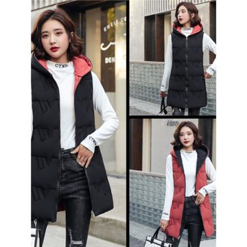 羽絨棉馬甲女中長款2025秋冬新款韓版兩面穿馬夾時尚修身坎肩外套