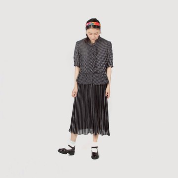 【蛋植物古着】細雨水玉假兩件式古著洋裝