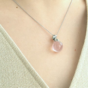 Soft Companion 粉水晶吊坠項鍊 天然粉晶 貓咪純銀項鍊 日常佩戴