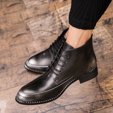 FINDSENSE品牌 四季款 新款 日本 男 高品質 商務 經典款 百搭 舒適 高幫 繫帶 皮鞋休閒  潮流鞋子