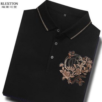 高端男裝夏季短袖T恤絲光棉薄款燙鉆珠片刺繡polo衫翻領上衣涼感