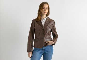 女士皮質騎士夾克 復古 80 年代飛行員騎士夾克 西裝外套 7046