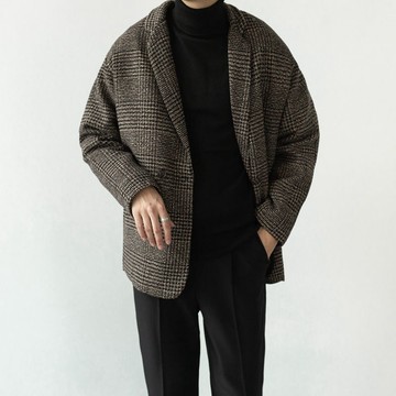 西裝外套 加厚西裝外套 西裝外套男 男生外套 男生西裝 港風原宿複古格子毛呢料西裝外套男韓版時尚寬鬆休閒小西服呢子衣 冬