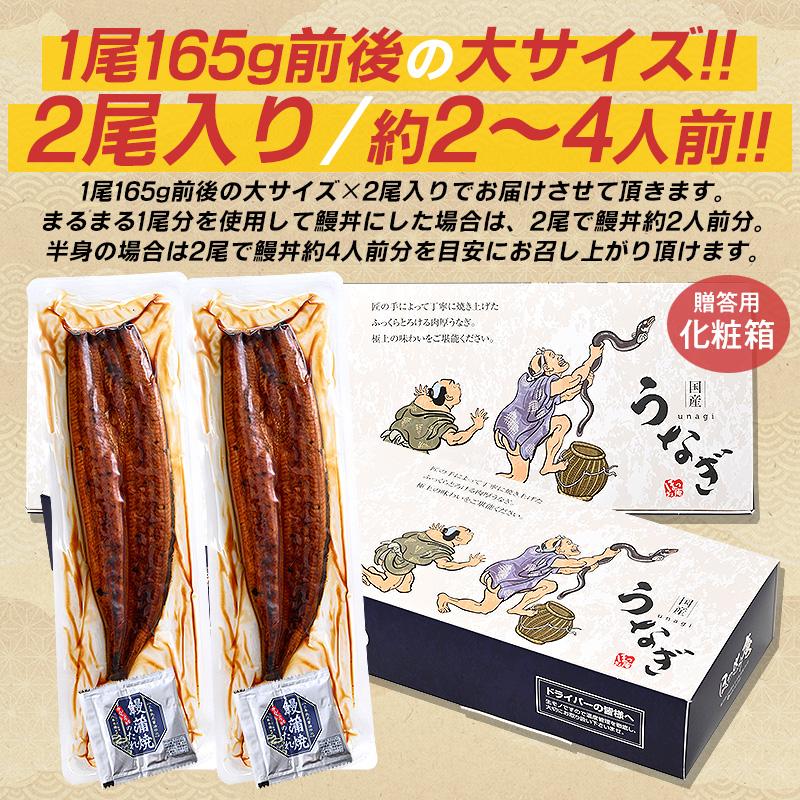 うなぎ 鰻 蒲焼き 国産 鰻の蒲焼 うなぎ蒲焼 宮崎県産 大サイズ 165g前後×2尾 山椒付き鰻蒲焼のタレ×2袋 宮崎 お歳暮 ギフト