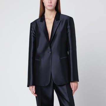 Single-breasted jacket in glossy silk-blend satin