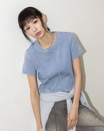 A｜雪花水洗立體車線修身T恤(兩色)