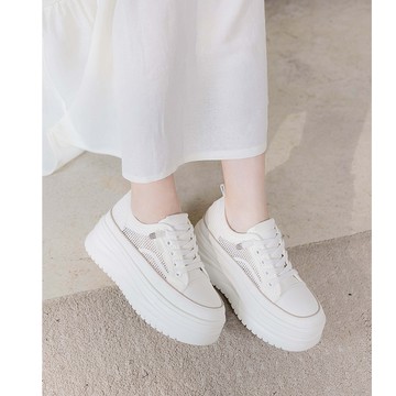 【夏季新品】HS 免綁帶輕量厚底休閒鞋 白色