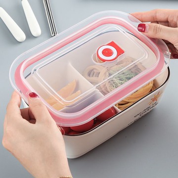 日式圓形陶瓷飯盒便當盒三格二格分格可微波爐加熱帶蓋上班族餐具