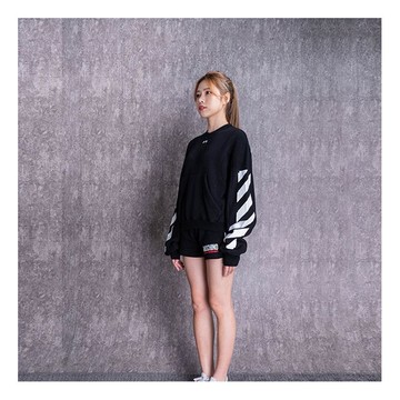 (WMNS) Off-White Casual Colorblock Logo Round Neck Pullover Hoodie Black