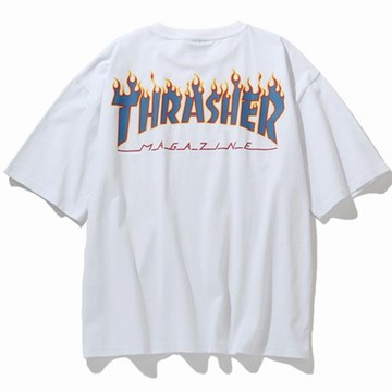 THRASHER 日本限定 TH24SU03R-WH1 FLAME LOGO TEE 彩色火焰 短T (白底藍字)