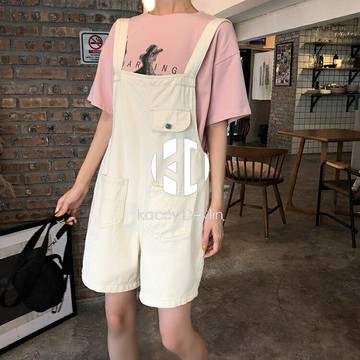牛仔吊帶褲女夏季韓版寬鬆小個子休閒短褲減齡短款連身褲【聚物優品】