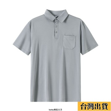 🌷新店優惠🌷夏季短袖 純色爸爸Polo衫 夏裝翻領 男士T恤 上衣口袋 寬鬆中老年裝