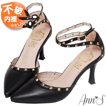▸APP獨賣有緣五折✨原價2680◂Ann’S高訂綿羊皮-性感繞踝 鉚釘細跟高跟尖頭鞋8.5cm-黑