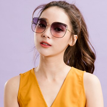 ALEGANT - 韓星愛用典雅茉莉灰粉貓眼金框墨鏡│UV400太陽眼鏡