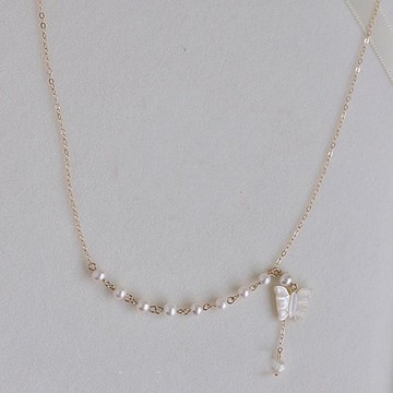珍珠項鍊貝殼吊墜-純銀鍍14K金手雕蝴蝶女飾品74ao48【獨家進口】【米蘭精品】