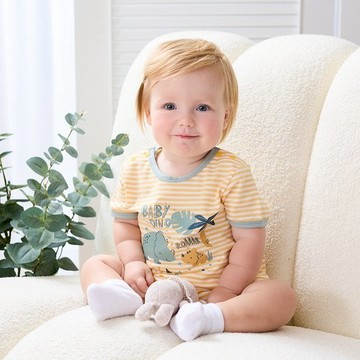 小恐龍橫紋短袖側開兔裝