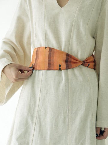 川 衣 WEAR BEING  印度織紋布料寬版 腰帶/頭帶  橘