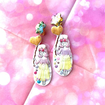 兔子耳汽球小人兒手繪刺繡耳環耳夾