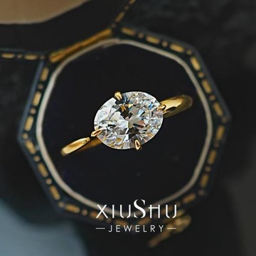 輕奢小眾開口鴿子蛋925銀戒指女鑲嵌極簡素圈高碳鉆結婚戒指