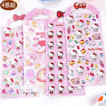 三麗鷗凱蒂貓HELLO KITTY立體泡泡貼紙泡棉立體卡通貼紙玩具4張組 495712(生日禮物 聖誕節 平輸品)【卡通小物】