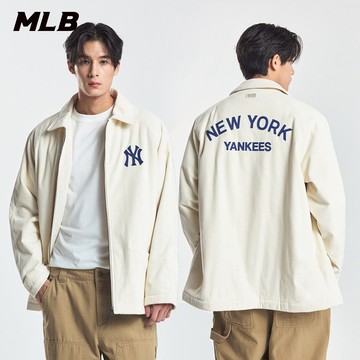 MLB 男女款 燈芯絨拉鍊襯衫 拉鍊外套 Varsity系列 紐約洋基隊 (3AWSV0146-50CRD)【官方旗艦店