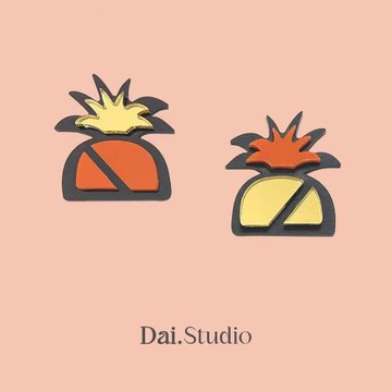 黛組學「不梨不氣」菠蘿耳環原創設計水果鳳梨高級小眾亞克力耳飾