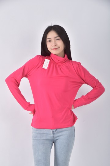 (S) 琦富服飾高領粉色長袖上衣