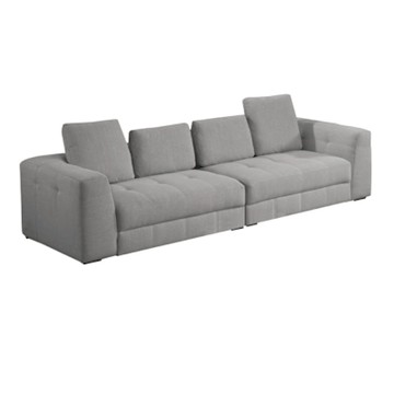 文創集 普曼灰色透氣棉麻布四人座沙發椅-304x109x66cm免組