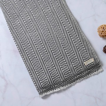 【厚款】喀什米爾羊毛圍巾/披肩 深灰山形紋 厚款 手工機織