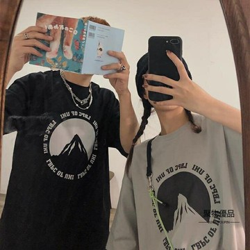 印花T恤男女短袖寬鬆雪山英文【聚物優品】