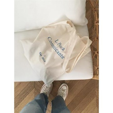 小布自制 韓國同款笑臉ins單品chic簡約字母印花單肩手提包帆布包