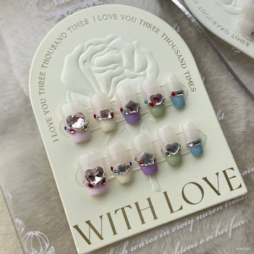 💟加一手工甲💅🏻【純手工實拍】手工穿戴甲成品甲片小猴子衕款粉色愛心可拆可卸純手工穿戴甲 GNLI