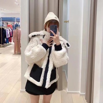2022黑白雙色拼接仿羊糕毛短款厚外套MFPOU00960