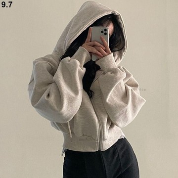 優質外套✨寬鬆短版連帽外套 落肩開衫 女生外套 刷毛外套 oversize 灰色外套 韓國外套 短版外套 連帽外套冬天