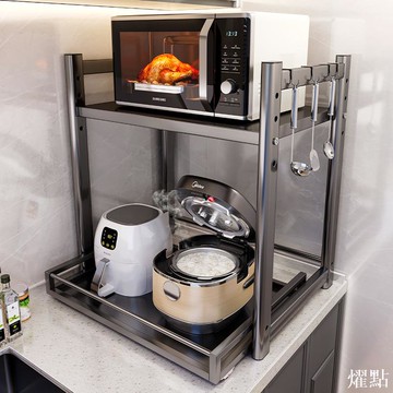 APP下單享點數9% 可伸縮電飯煲微波爐置物架家用廚房臺面多功能空氣炸鍋收納架子
