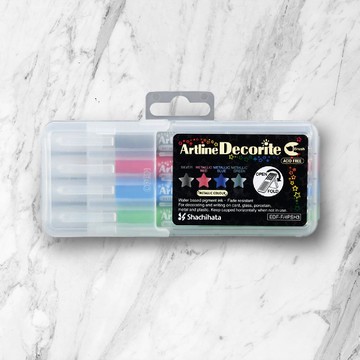 日本 SHACHIHATA   毛刷型螢光水板筆-4入/珠光系列