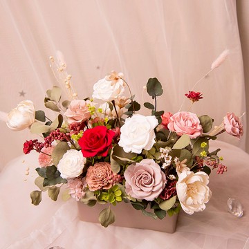 【女士】 永生花 乾燥花開幕盆栽 新居賀禮 / 升遷 典雅桌花 盆花