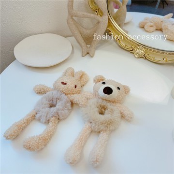 小熊毛絨大腸發圈女毛毛卡通頭繩發繩可愛兒童網紅年新款頭飾